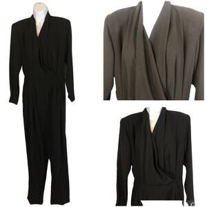 Vintage Regina Porter faux wrap V neck black Jumpsuit with pockets size 12